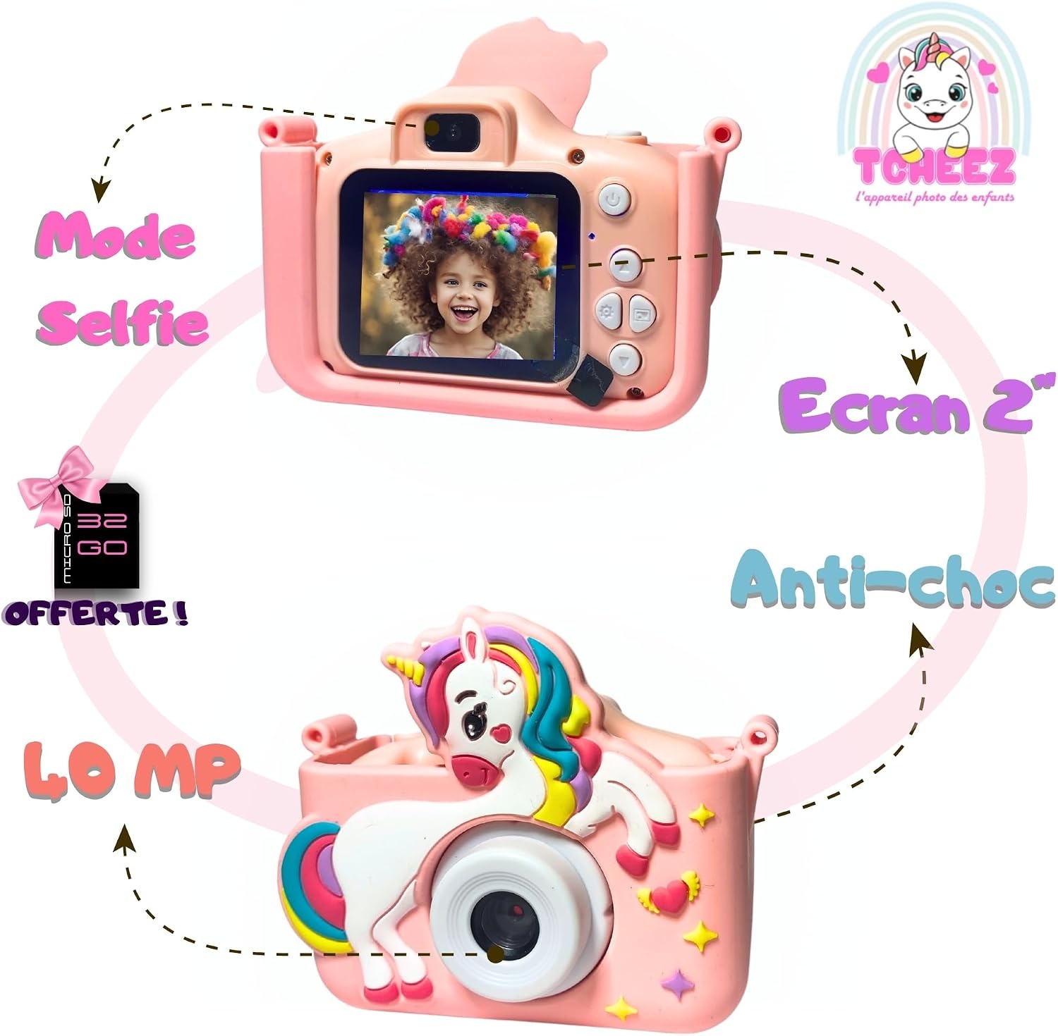 Appareil photo numérique enfant 40MP - Rose - Jusqu'à -38%