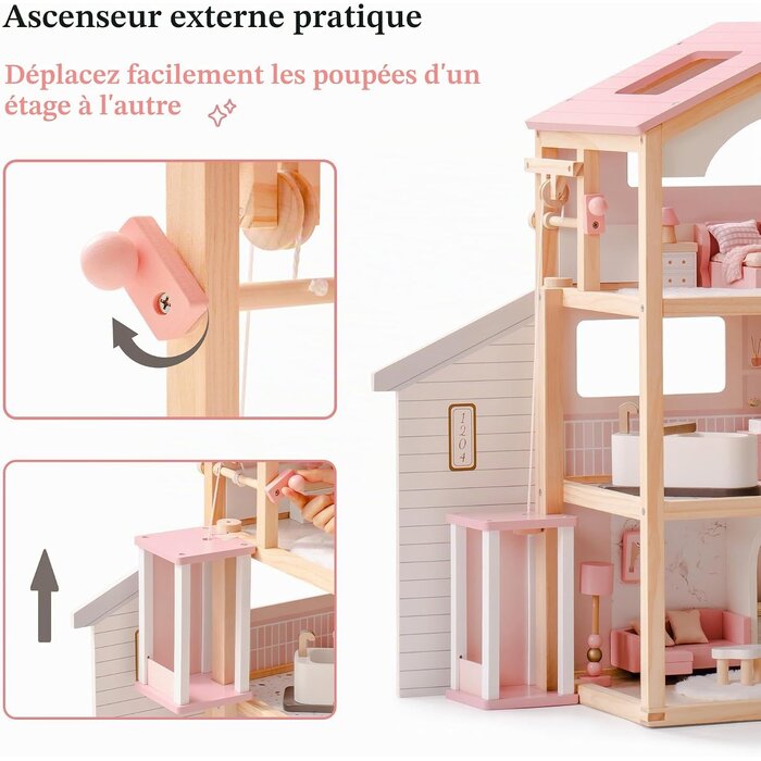 Maison de poupée en bois 80cm - Piscine & Garage - Jusqu'à -41%