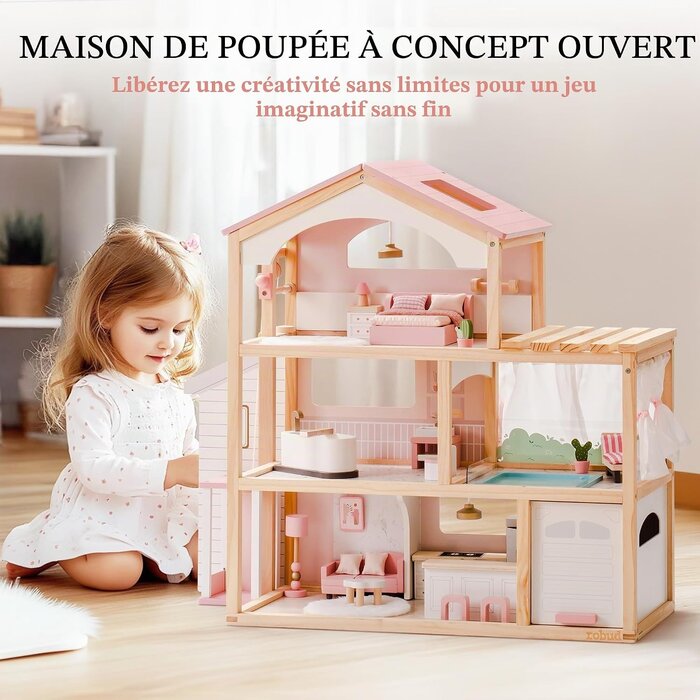 Maison de poupée en bois 80cm - Piscine & Garage - Jusqu'à -41%