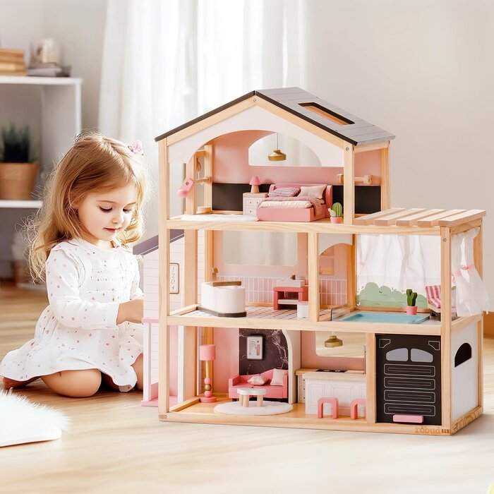 Maison de poupée en bois 80cm - Piscine & Garage - Jusqu'à -41%