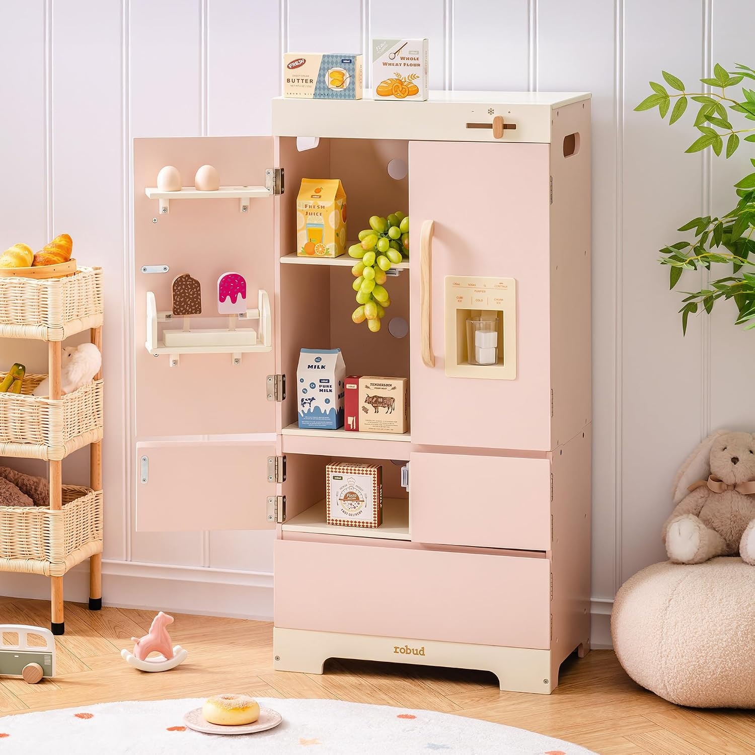 Réfrigérateur enfant en bois rose avec machine à glaçons - Jusqu'à -41%