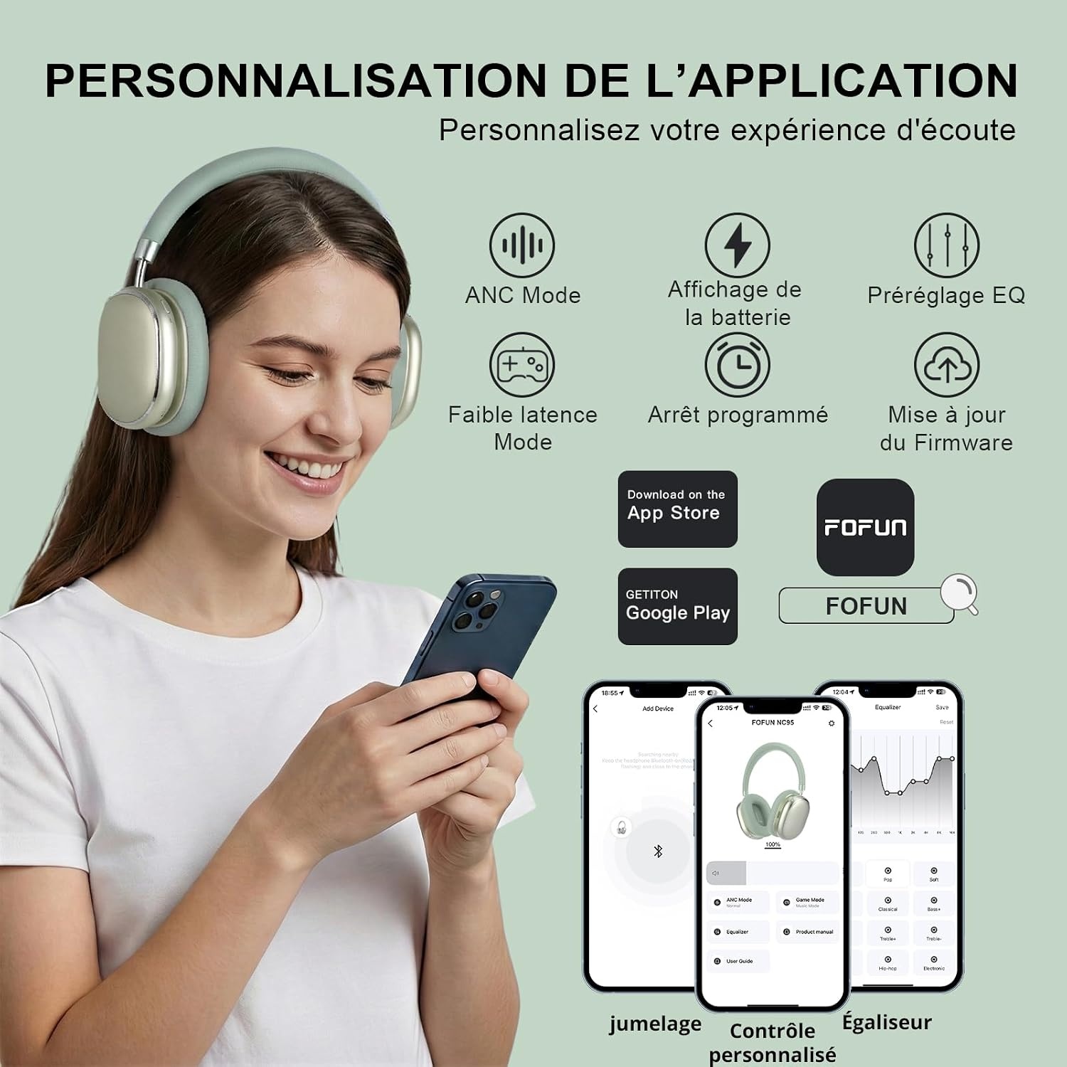 Casque sans fil à réduction de bruit 65h - Vert - Jusqu'à -40%