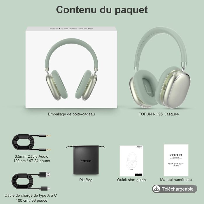 Casque sans fil à réduction de bruit 65h - Vert - Jusqu'à -40%