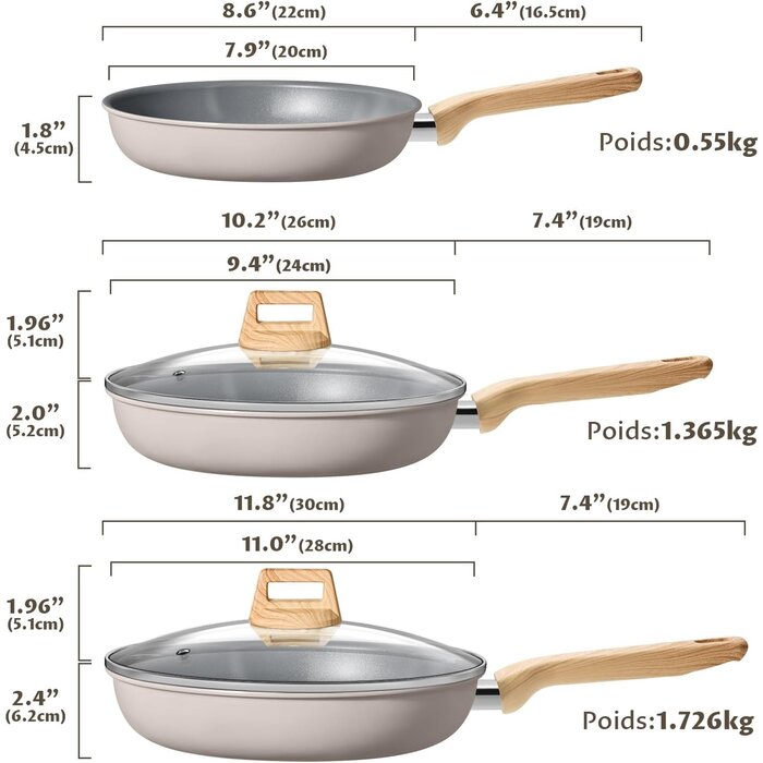 Set de 3 poêles céramique induction - Gris - Jusqu'à 40 % de réduction