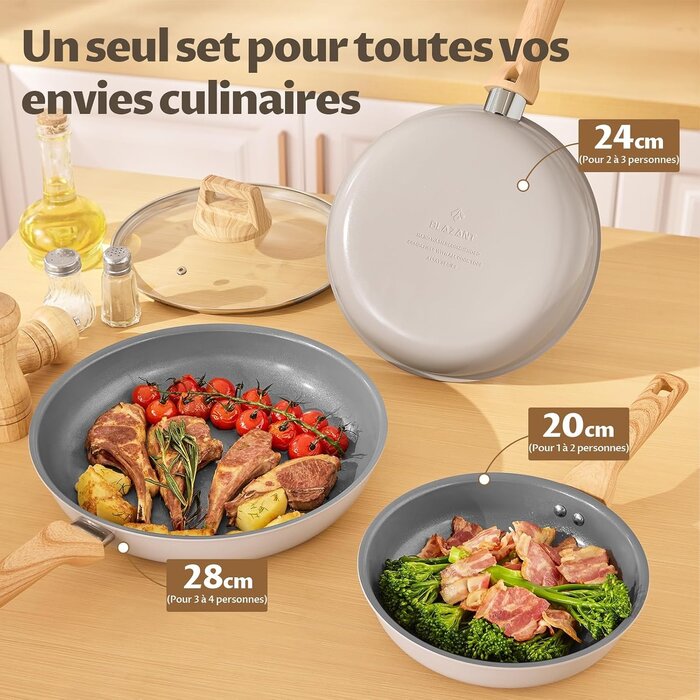 Set de 3 poêles céramique induction - Gris - Jusqu'à 40 % de réduction