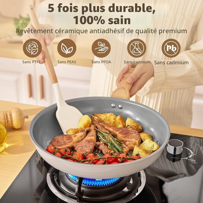 Set de 3 poêles céramique induction - Gris - Jusqu'à 40 % de réduction