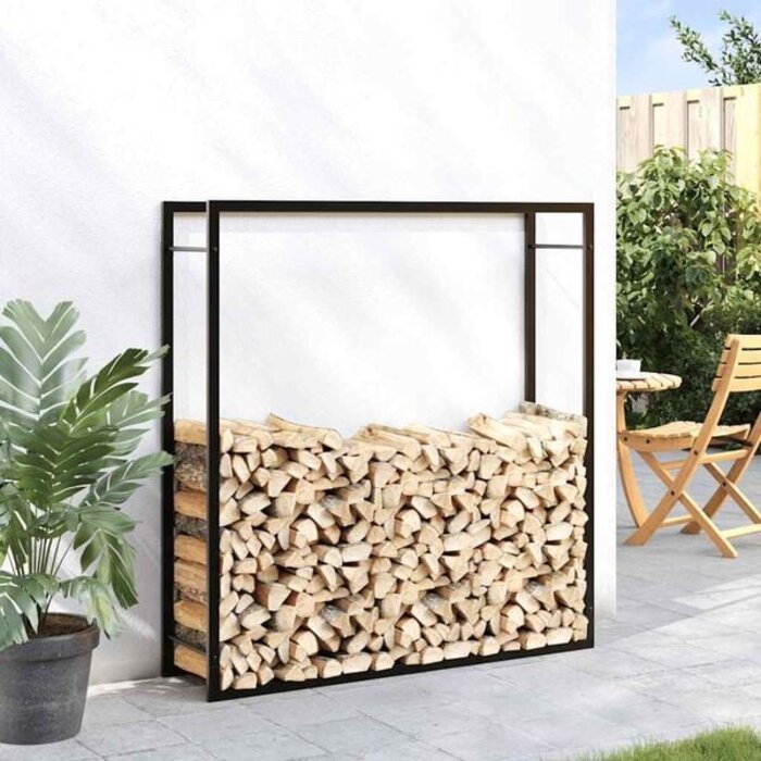 Vidaxl Range-bûches en acier noir mat 110x116 cm - Jusqu'à -43% de remise