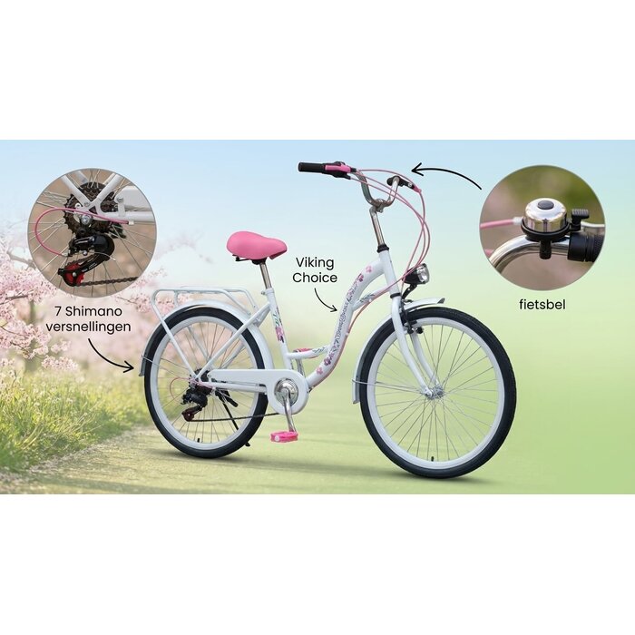 Viking Choice Vélo fille 24 pouces 6 vitesses - Blanc et rose - Jusqu'à -33%