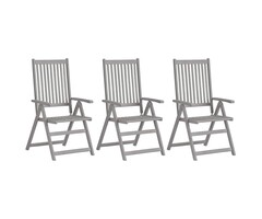 Vidaxl Lot de 3 chaises de jardin en acacia massif gris - Jusqu'à -41%