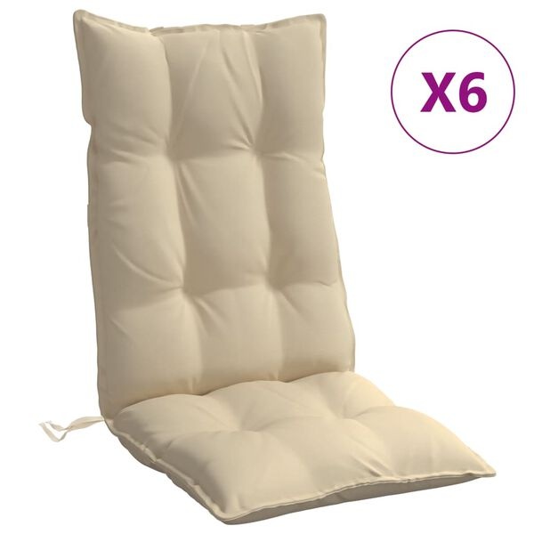 Vidaxl Lot de 6 coussins de chaise haut dossier beige - Jusqu'à -63%