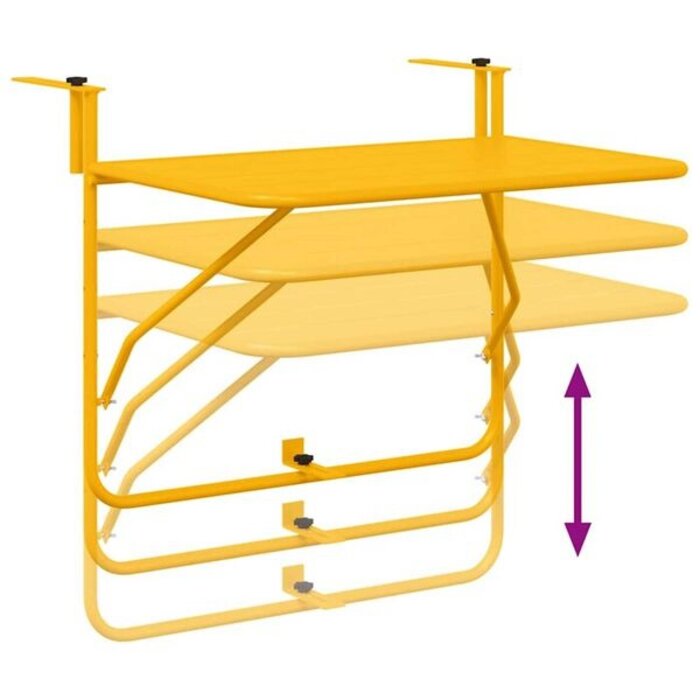 Vidaxl Table de balcon suspendue pliable - Acier Jaune - Jusqu'à 35% de remise