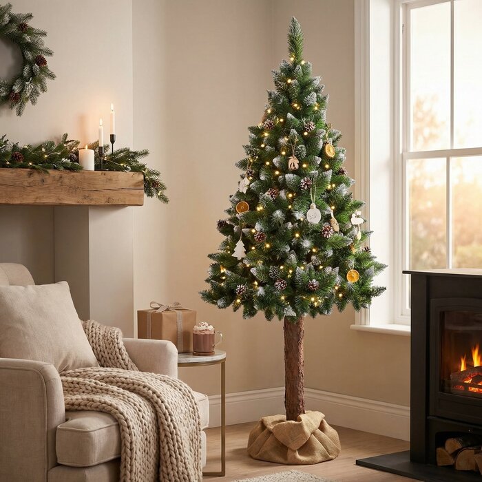 Viking Choice Sapin de Noël 180 cm enneigé, tronc naturel - Jusqu'à -39%