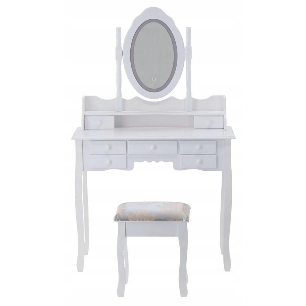 Viking Choice Coiffeuse blanche avec miroir LED et tabouret - Jusqu'à -41%