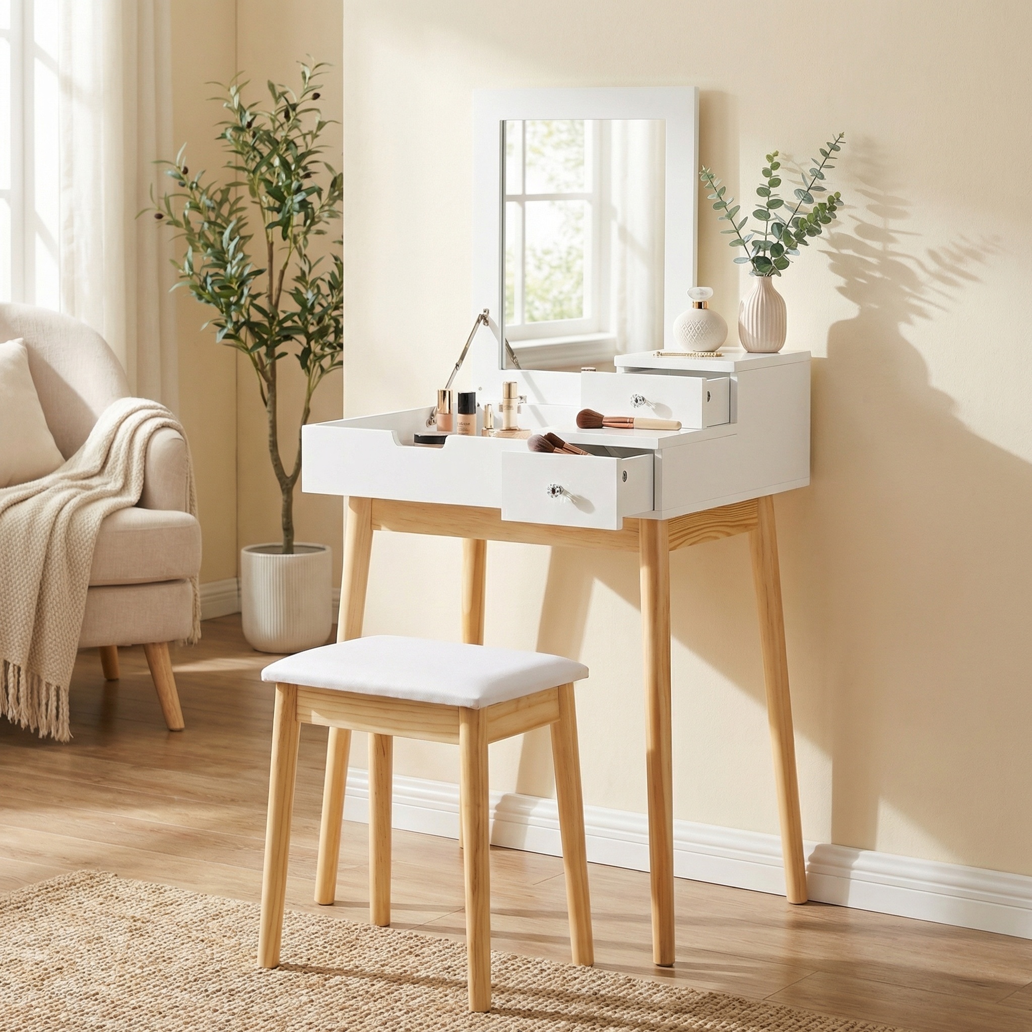 Viking Choice Coiffeuse moderne avec miroir rabattable et tabouret - Jusqu'à -41% de remise