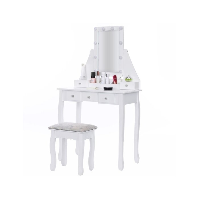 Viking Choice Coiffeuse blanche avec LED et tabouret - Jusqu'à 32% de remise