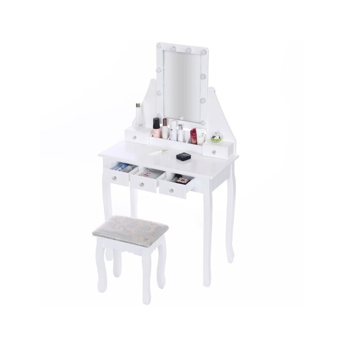 Viking Choice Coiffeuse blanche avec LED et tabouret - Jusqu'à 32% de remise