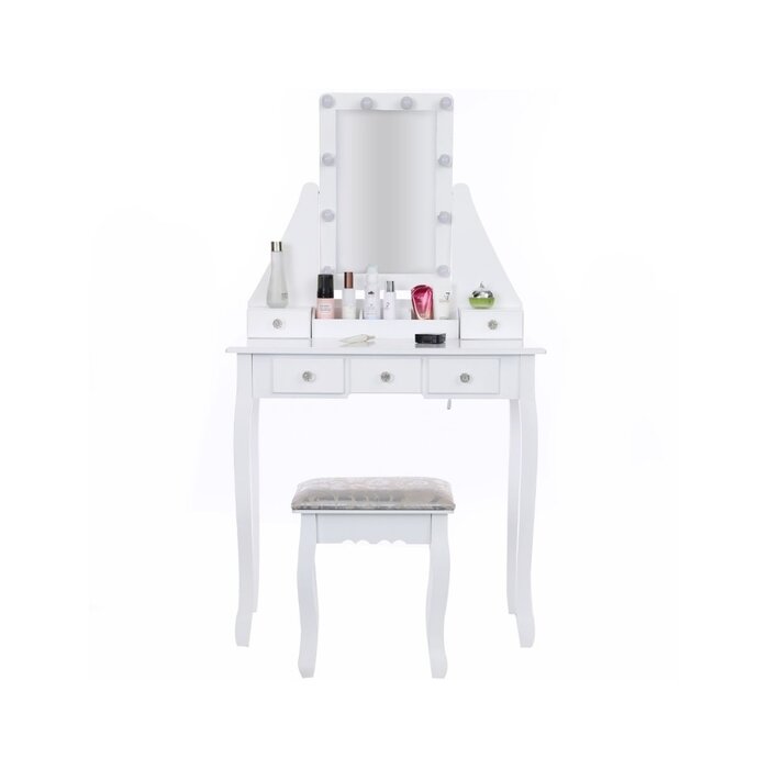 Viking Choice Coiffeuse blanche avec LED et tabouret - Jusqu'à 32% de remise