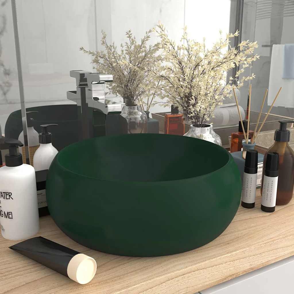 Vidaxl Vasque ronde en céramique vert foncé mat 40cm - Jusqu'à -40%