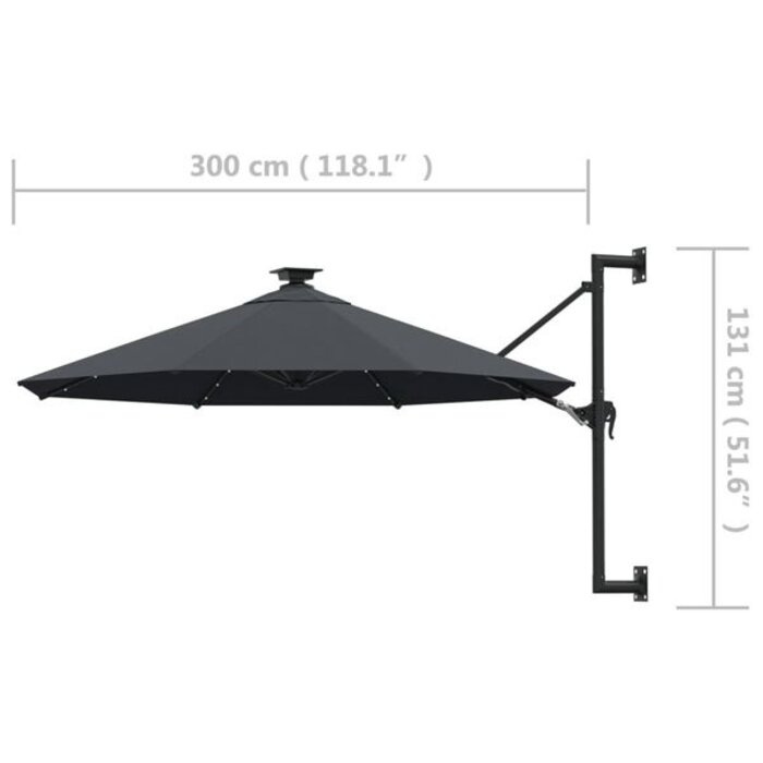 Vidaxl Parasol mural LED anthracite 300 cm - Jusqu'à -41% sur votre terrasse