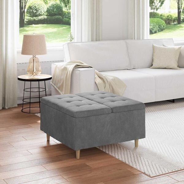 Vidaxl Ottoman de rangement velours gris 80x80cm - Jusqu'à -41% sur notre outlet