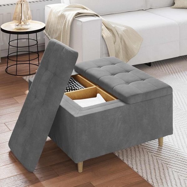 Vidaxl Ottoman de rangement velours gris 80x80cm - Jusqu'à -41% sur notre outlet