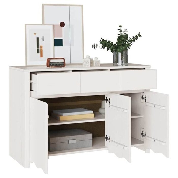 Vidaxl Buffet en pin massif blanc - 114cm - Jusqu'à -41%