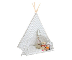Viking Choice Tipi enfant gris motif zigzag - Avec tapis et 2 coussins - Jusqu'à -29%