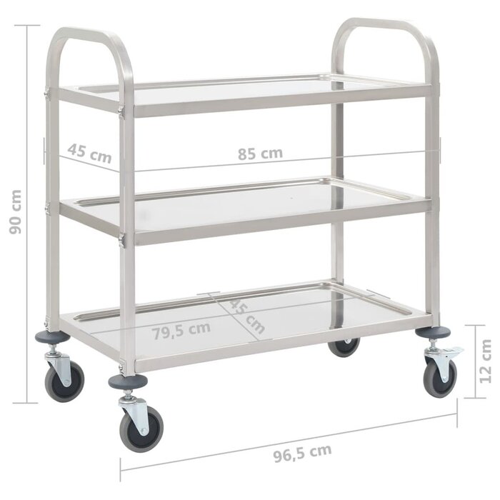 Vidaxl Chariot de service en inox 3 niveaux - Jusqu'à 34% de remise