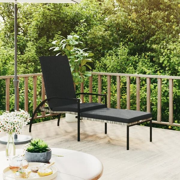 Bain de soleil en rotin gris avec repose-pieds - Jusqu'à -40%