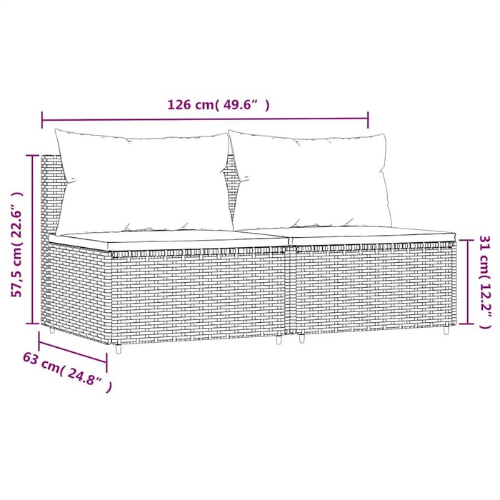 Lot de 2 modules de canapé central de jardin - Jusqu'à 35% de remise
