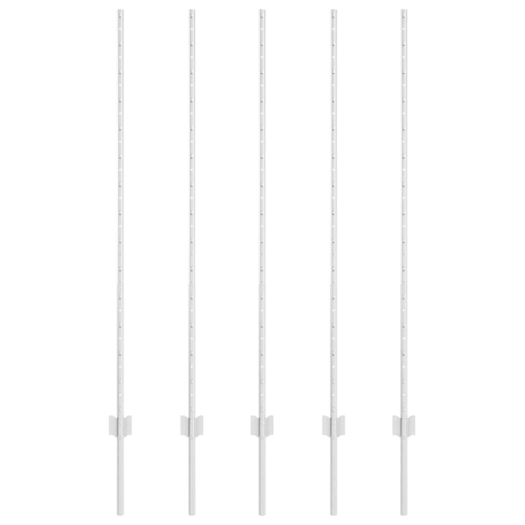 Vidaxl Lot de 5 poteaux de clôture 180 cm, acier argent - Jusqu'à 31% de remise