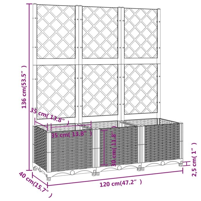 Jardinière avec treillis 120 cm - Noir - Jusqu'à -43% de remise