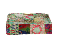 Pouf patchwork carré en coton vert - Fait main - Jusqu'à -39%