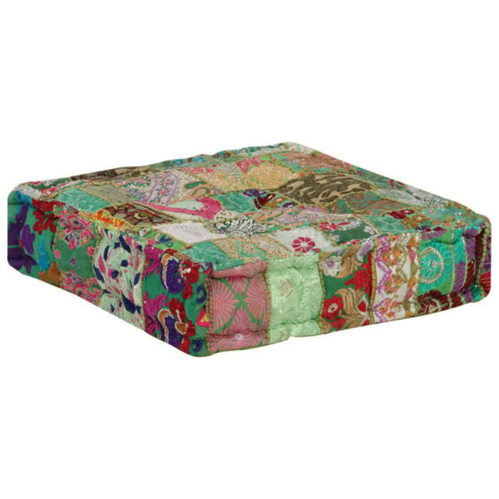 Pouf patchwork carré en coton vert - Fait main - Jusqu'à -39%