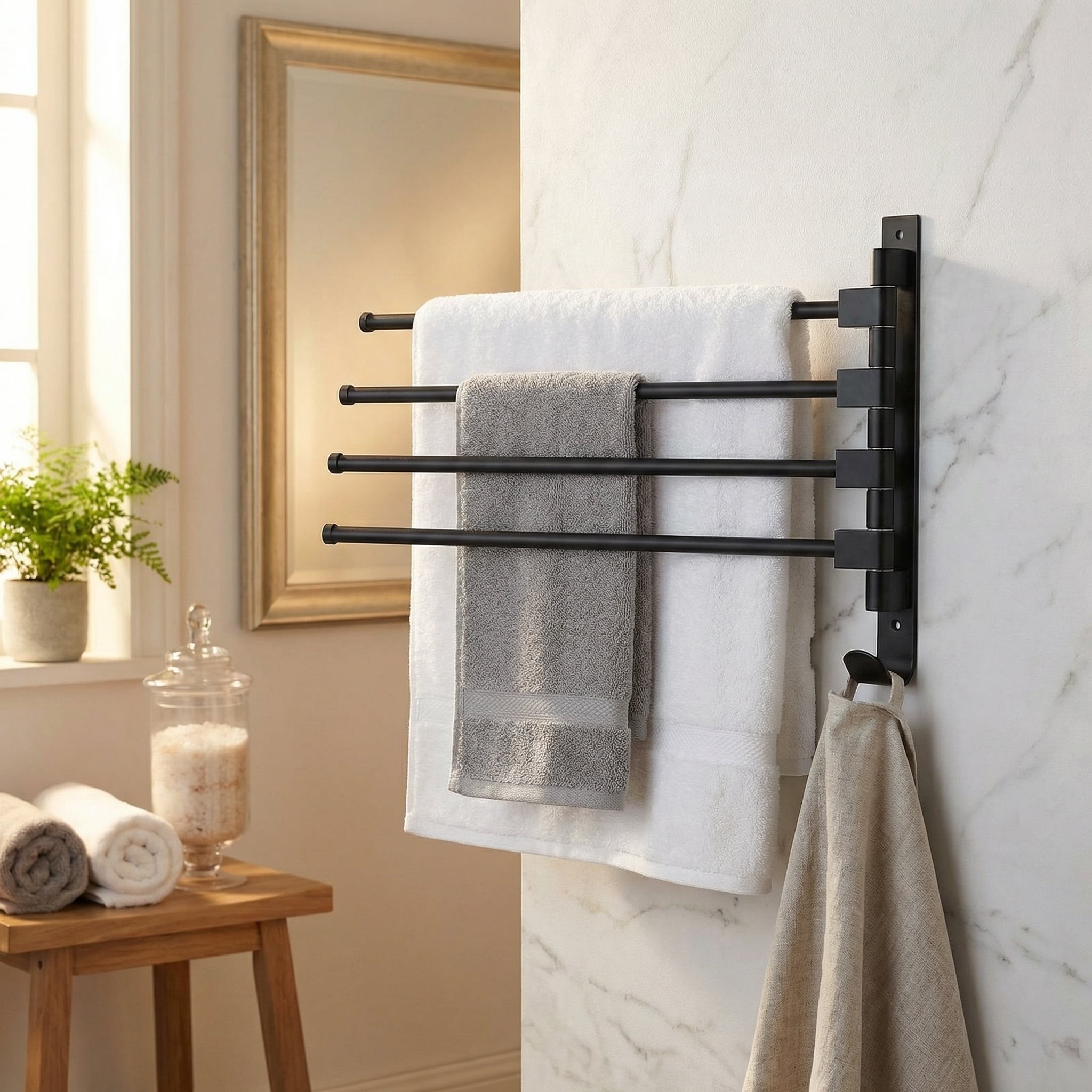 Porte-serviettes mural 4 bras pivotants noir - Jusqu'à -32%