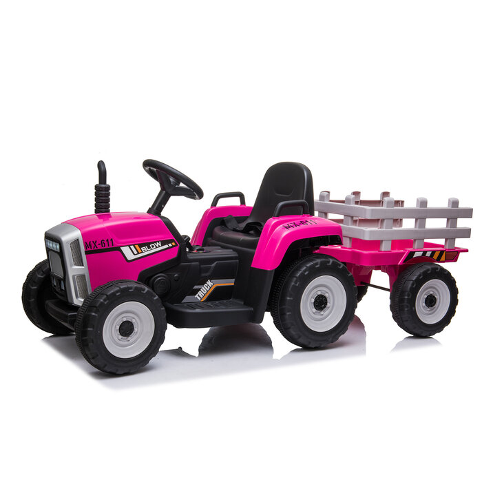 Tracteur électrique rose pour enfants avec remorque - Jusqu'à 42% de remise