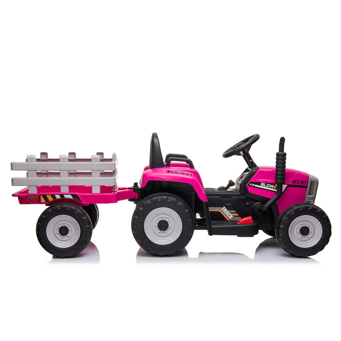 Tracteur électrique rose pour enfants avec remorque - Jusqu'à 42% de remise