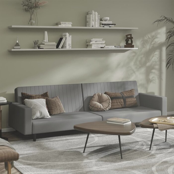 Canapé-lit 2 places en velours gris clair - Jusqu'à 35% de remise