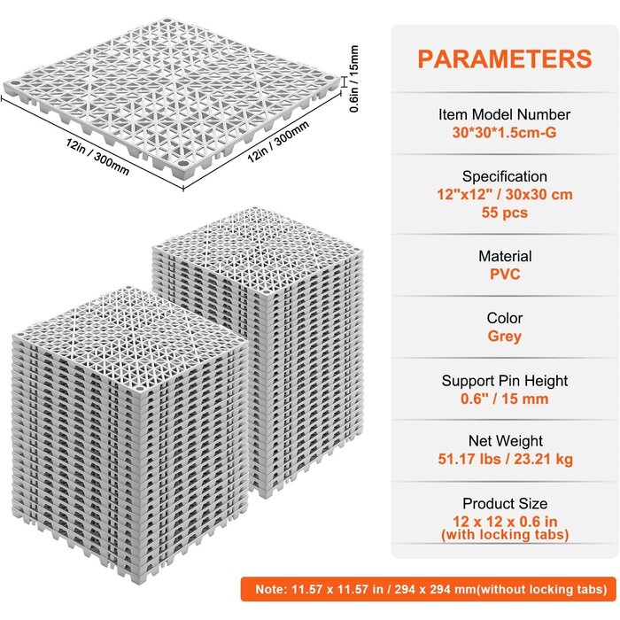 Lot de 55 Dalles de Drainage 30x30 cm - Gris - Jusqu'à -30%