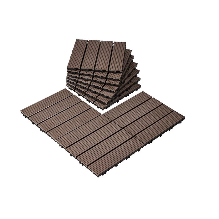 Lot de 27 dalles de terrasse en bois composite - Marron - Jusqu'à -35%