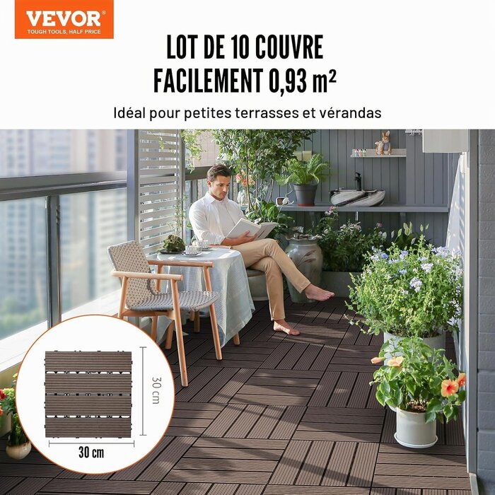 Lot de 27 dalles de terrasse en bois composite - Marron - Jusqu'à -35%