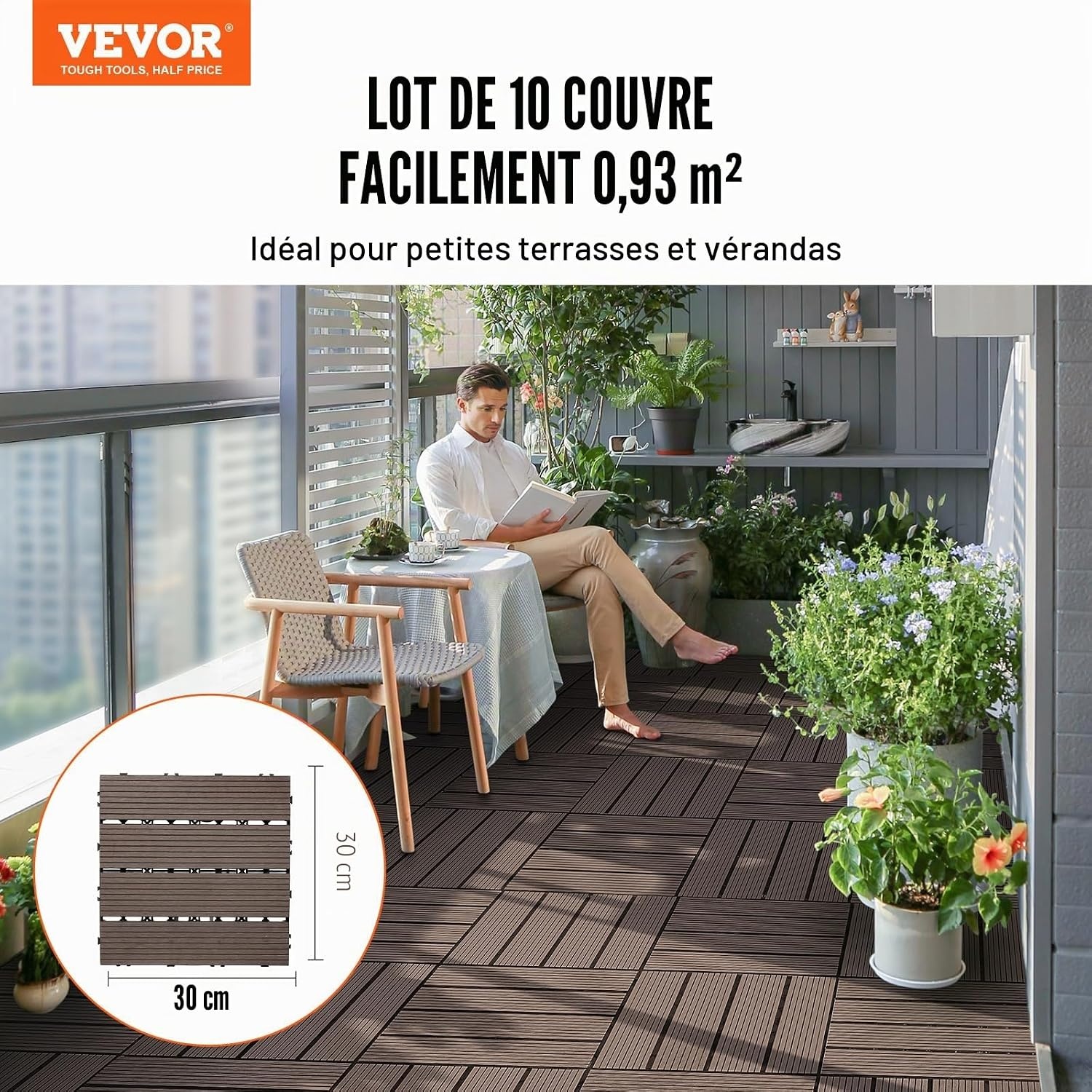 Lot de 27 dalles de terrasse en bois composite - Marron - Jusqu'à -35%