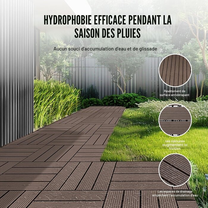Lot de 27 dalles de terrasse en bois composite - Marron - Jusqu'à -35%