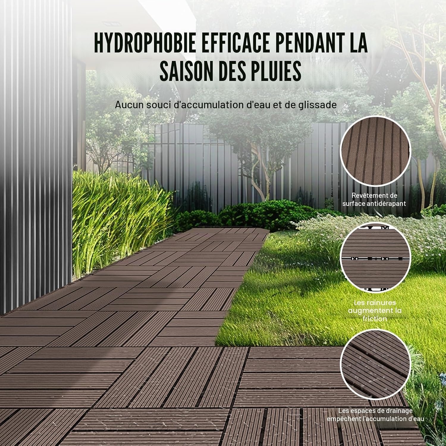Lot de 27 dalles de terrasse en bois composite - Marron - Jusqu'à -35%