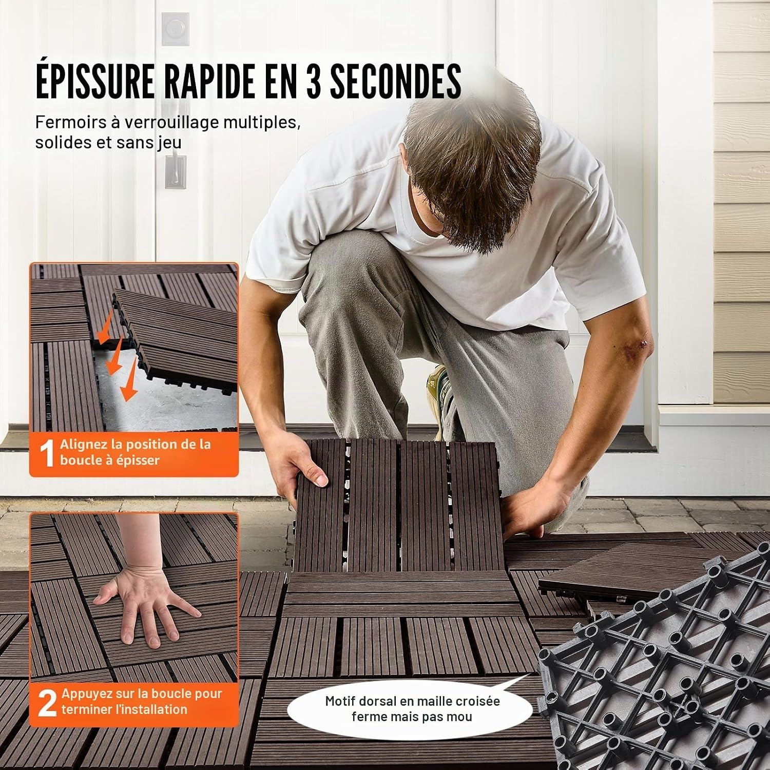 Lot de 27 dalles de terrasse en bois composite - Marron - Jusqu'à -35%
