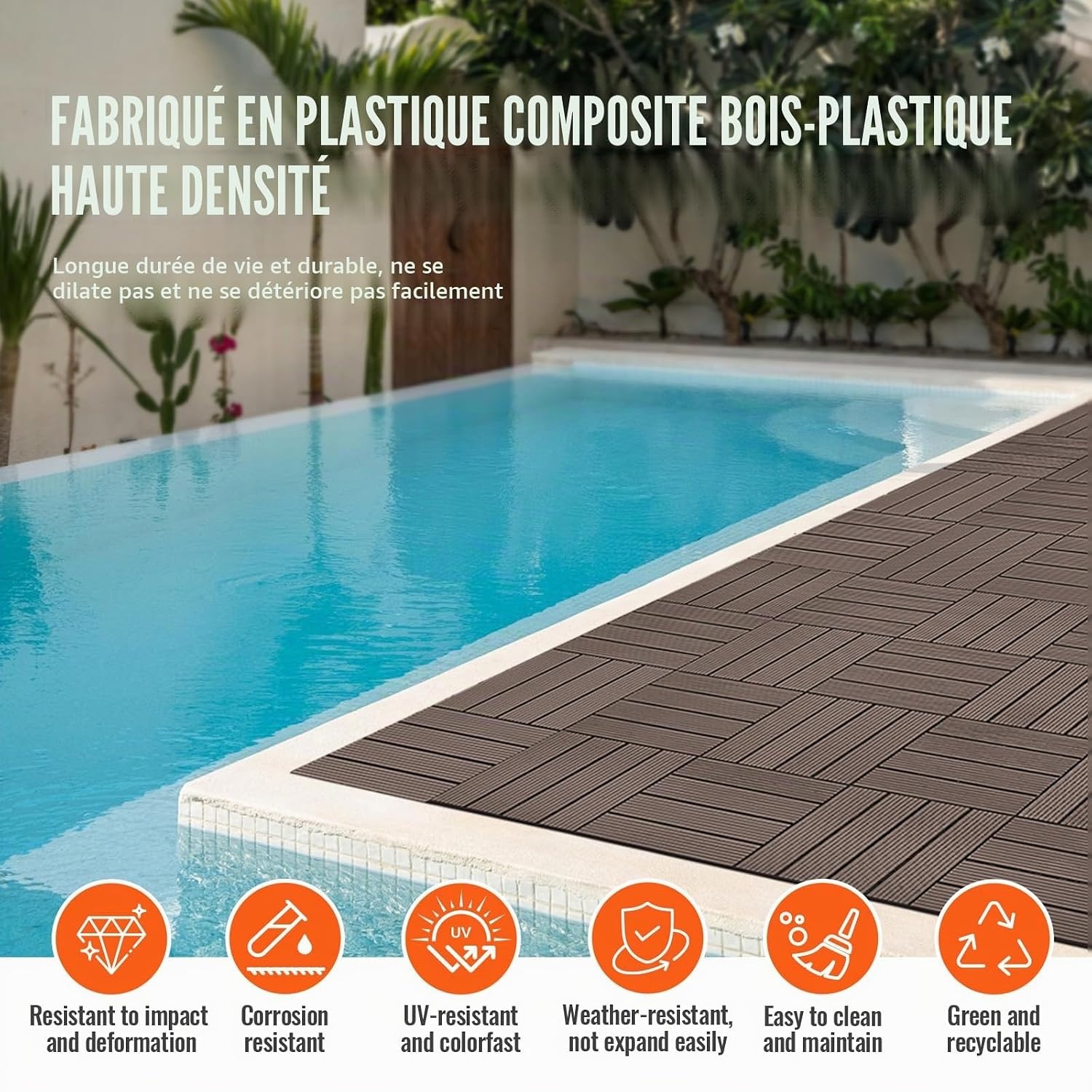 Lot de 27 dalles de terrasse en bois composite - Marron - Jusqu'à -35%