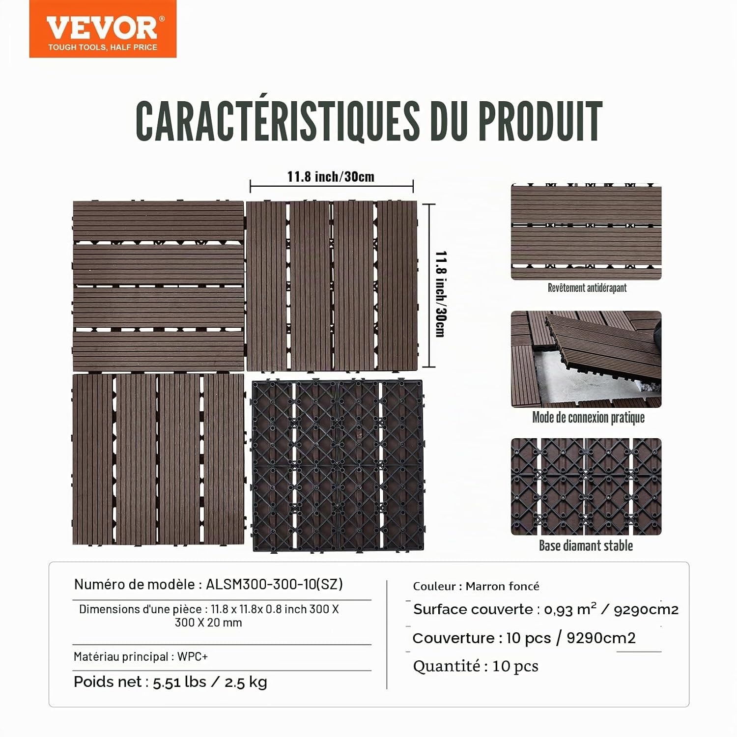 Lot de 27 dalles de terrasse en bois composite - Marron - Jusqu'à -35%