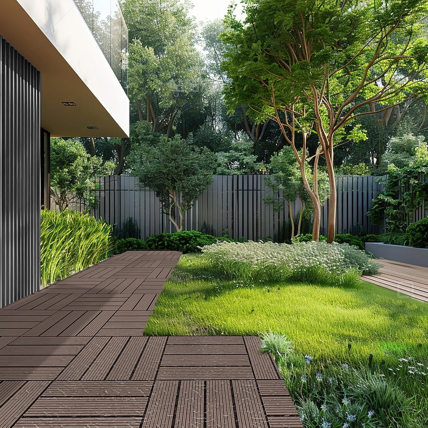 Lot de 27 dalles de terrasse en bois composite - Marron - Jusqu'à -35%