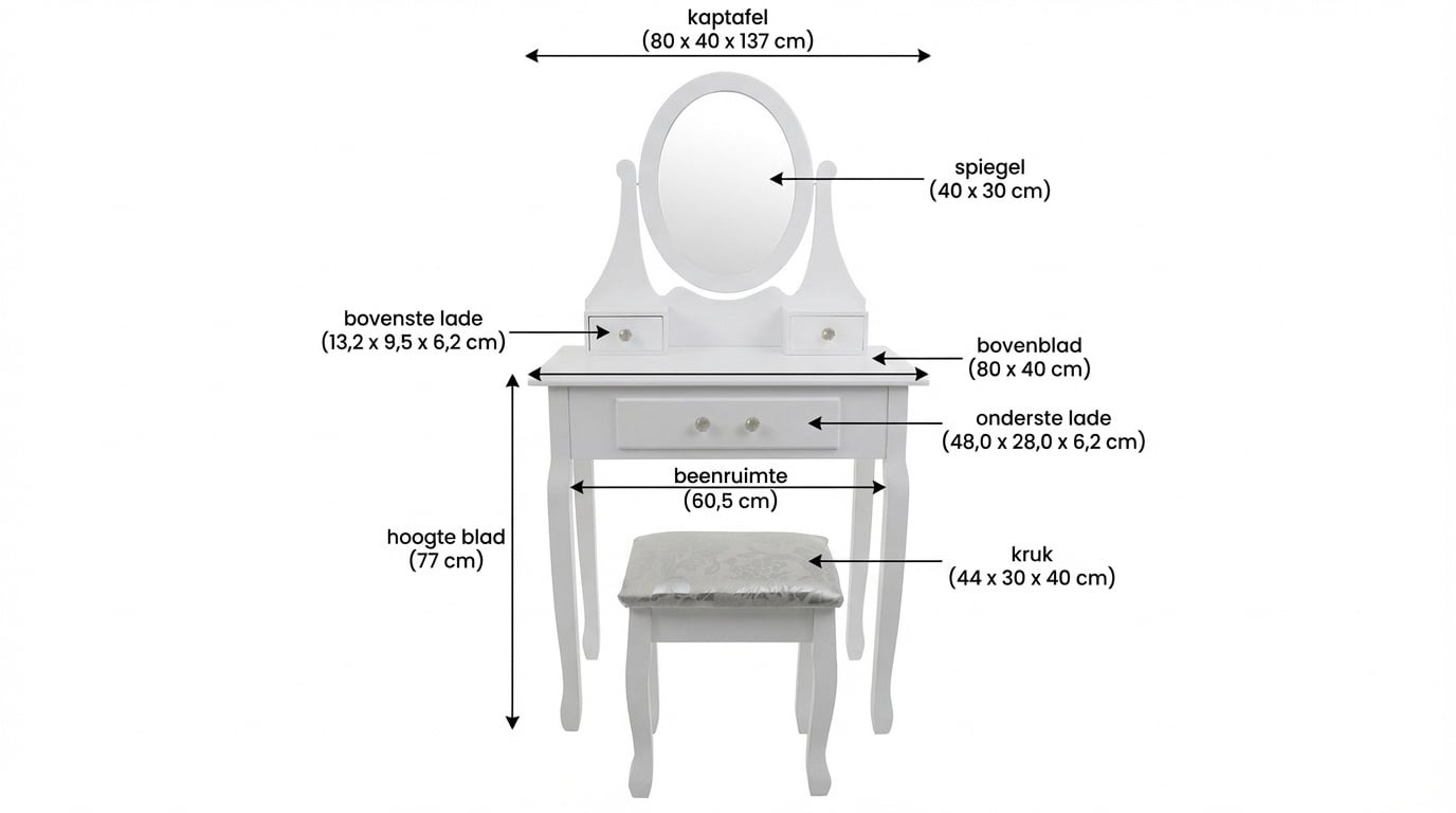 Coiffeuse en bois avec miroir LED et tabouret - Jusqu'à -11%