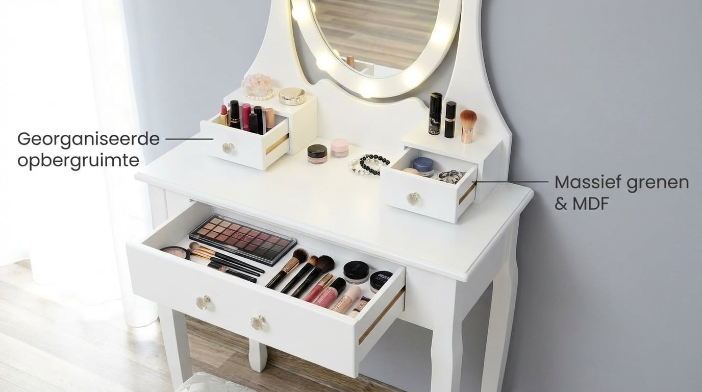 Coiffeuse en bois avec miroir LED et tabouret - Jusqu'à -11%